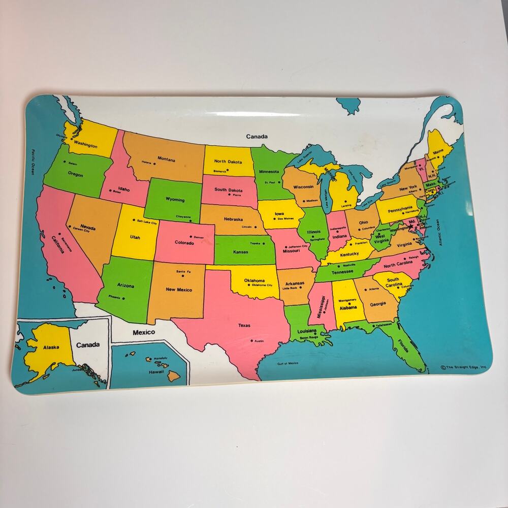 Colorful Sturdy Eat & Learn United States Map 17x11 Tray Placemat VTG MCM Sealed